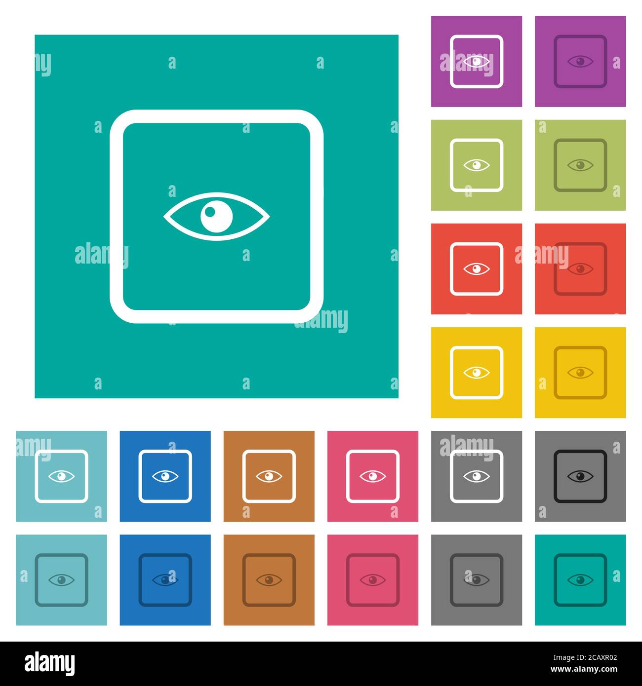 Preview object multi colored flat icons on plain square backgrounds. Included white and darker icon variations for hover or active effects. Stock Vector