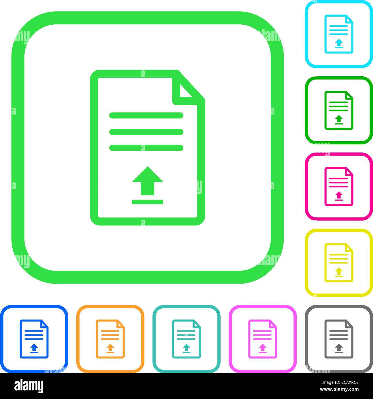 Upload document vivid colored flat icons in curved borders on white ...