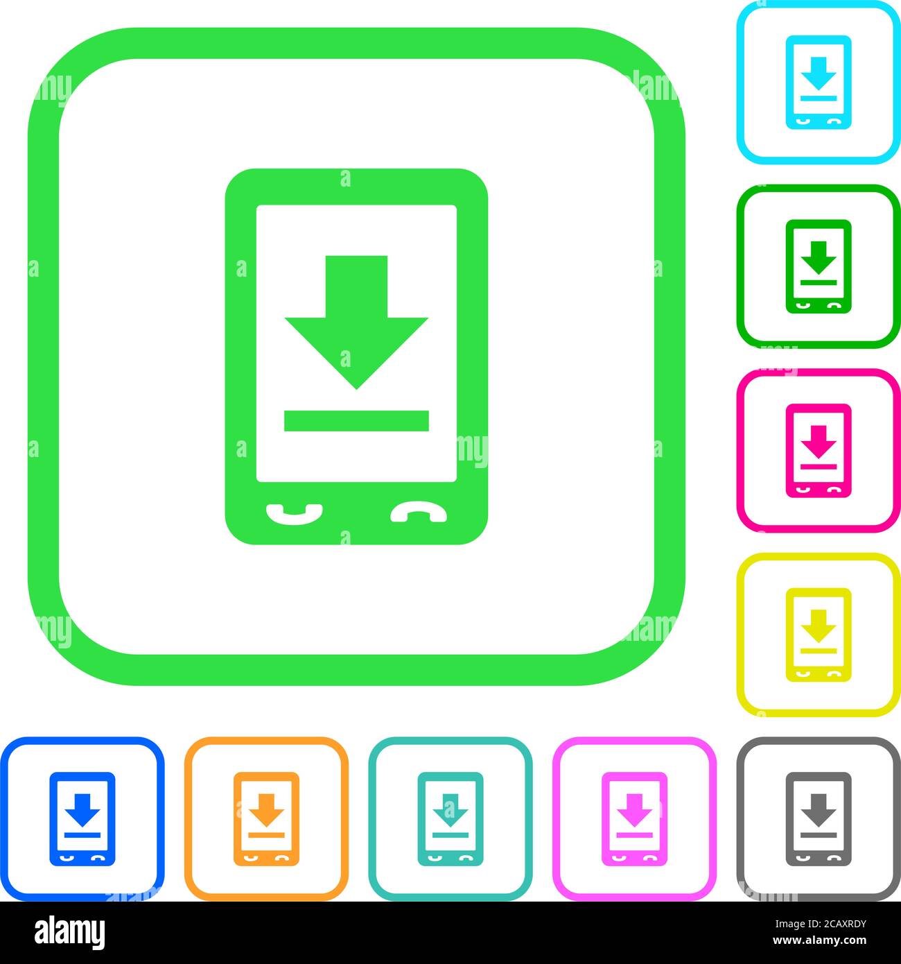 Mobile download vivid colored flat icons in curved borders on white ...