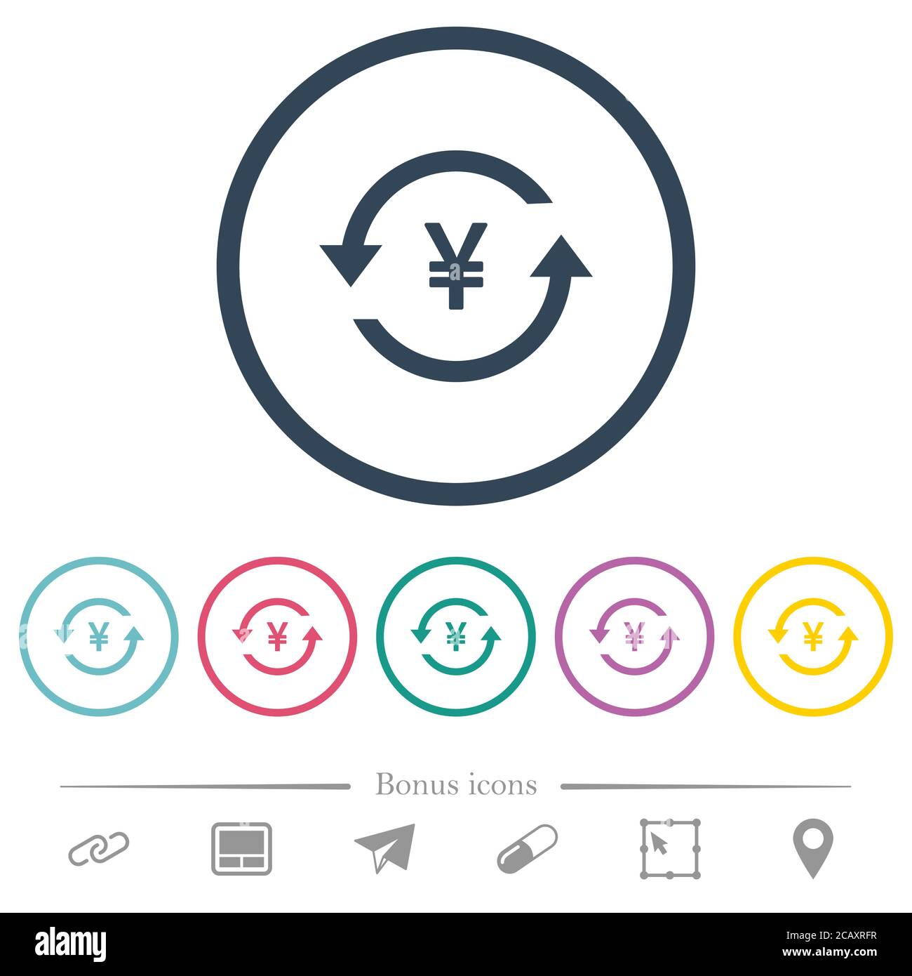 Yen pay back flat color icons in round outlines. 6 bonus icons included ...