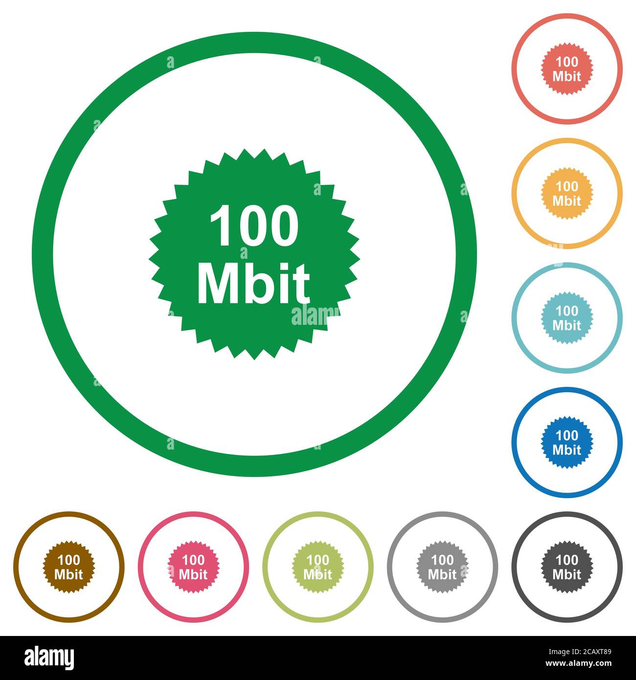 100 mbit guarantee sticker flat color icons in round outlines on white ...