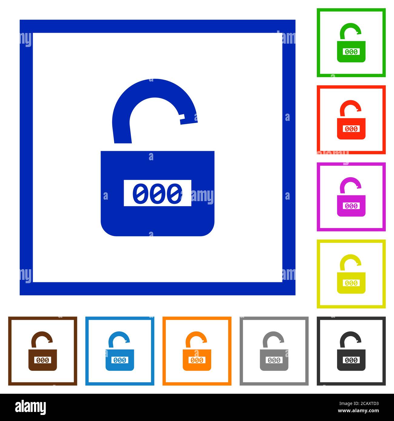 Unlocked combination lock with center numbers flat color icons in ...
