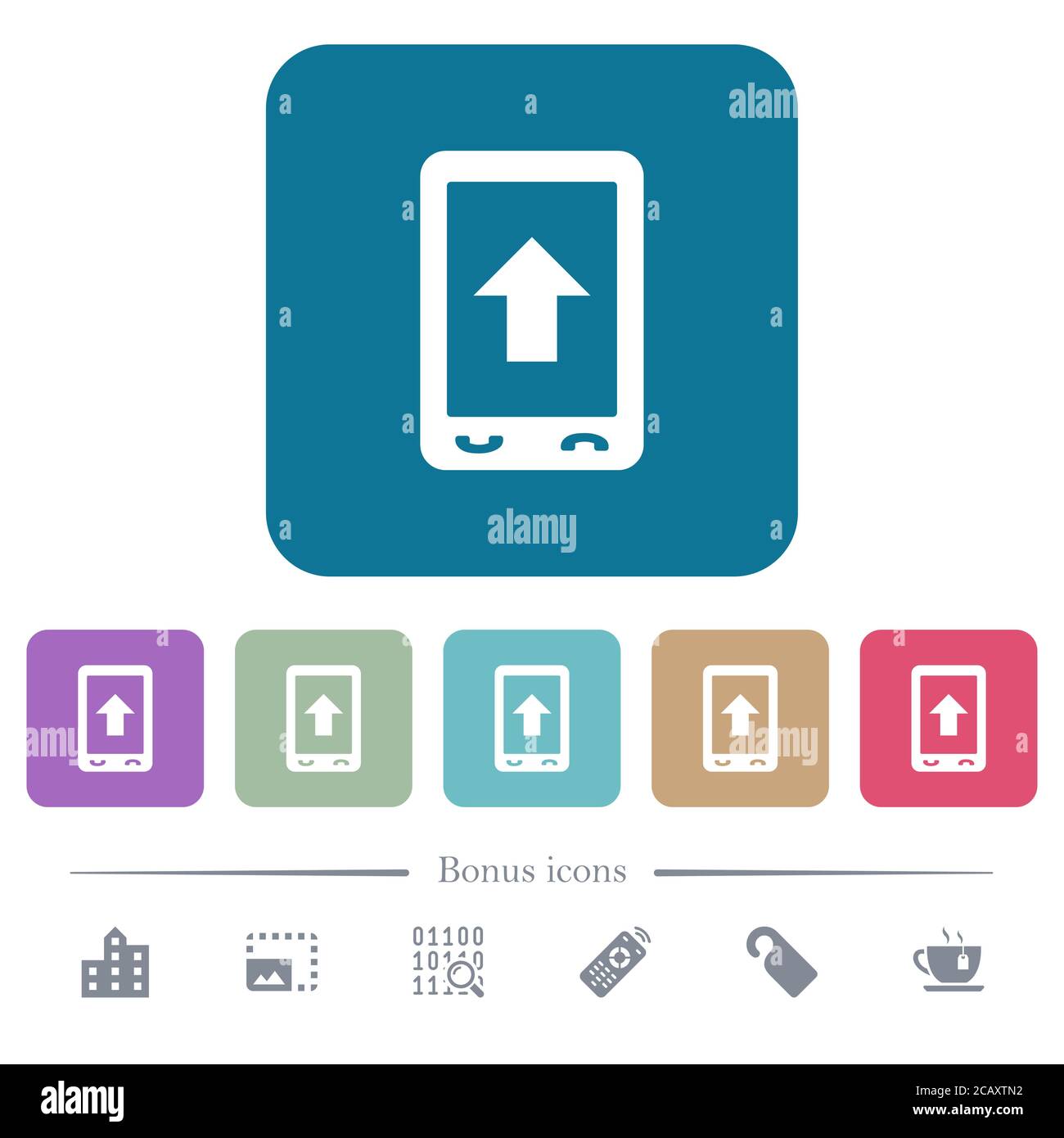 Mobile scroll up white flat icons on color rounded square backgrounds ...