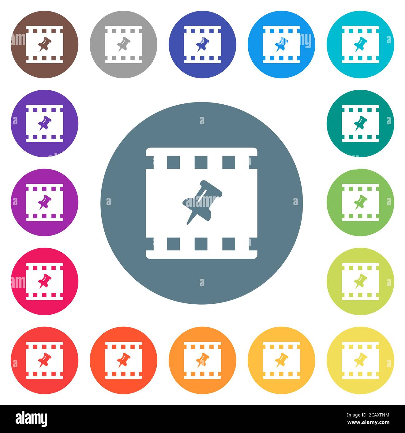 Pin movie flat white icons on round color backgrounds. 17 background ...