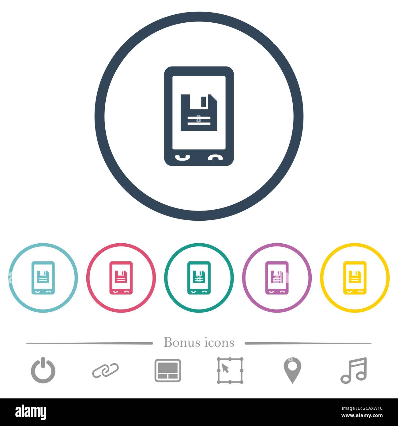 Mobile save data flat color icons in round outlines. 6 bonus icons ...
