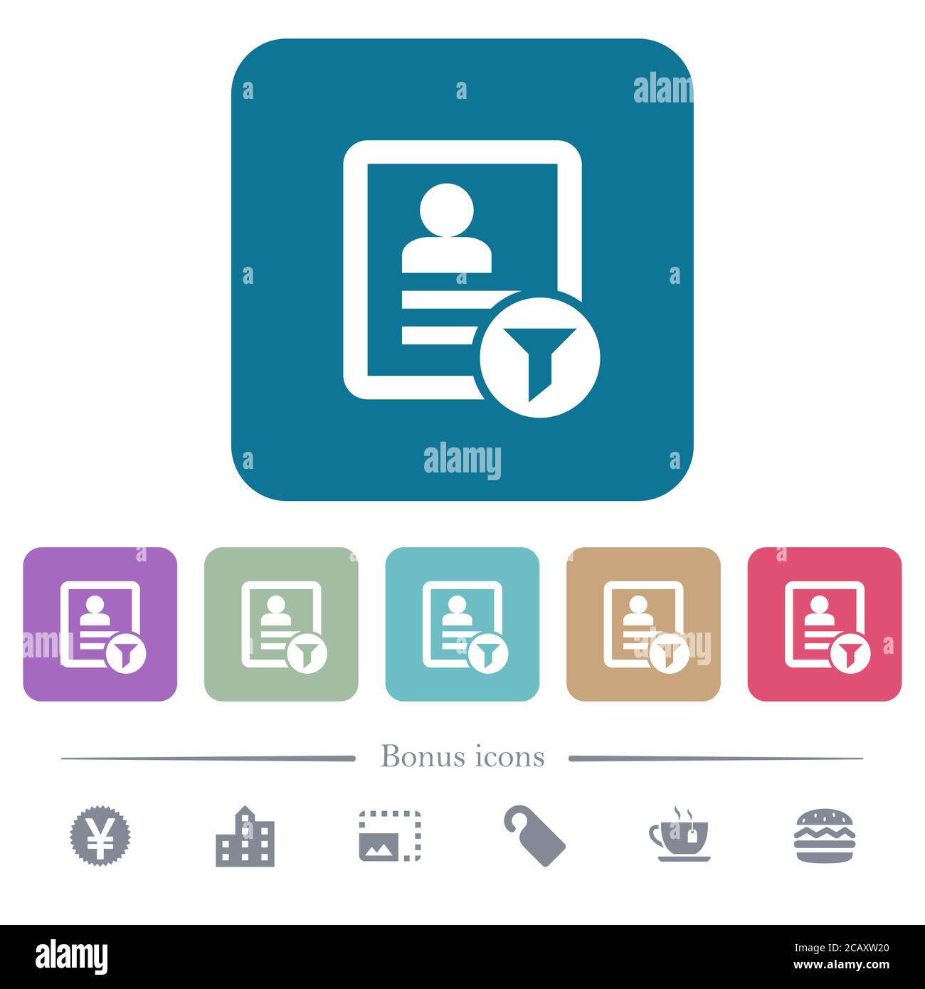 Contact filter white flat icons on color rounded square backgrounds. 6 ...