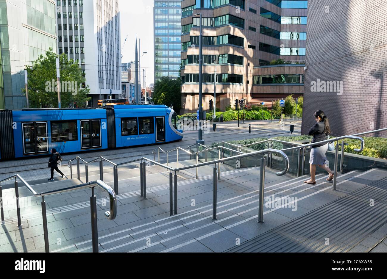 A West Midlands Metro tram in Colmore Circus, Birmingham, UK Stock Photo