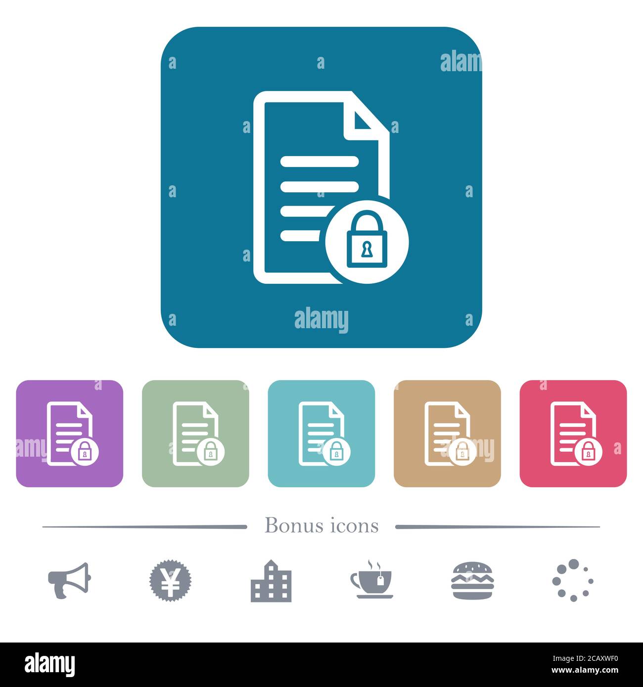 Locked document white flat icons on color rounded square backgrounds. 6 ...