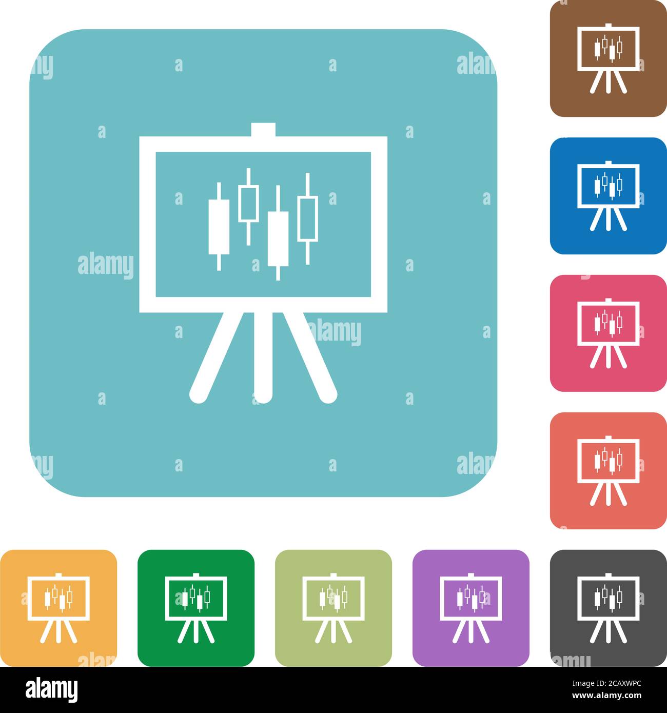 Presentation table with candlestick chart white flat icons on color ...