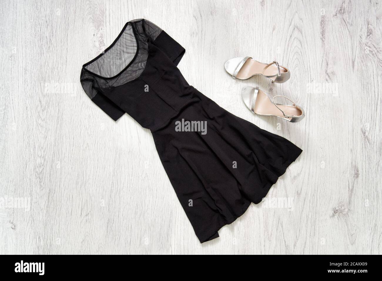 Little black dress and silver shoes. Fashionable concept Stock Photo - Alamy Little black dress and silver shoes. Fashionable concept Stock Photo - Alamy