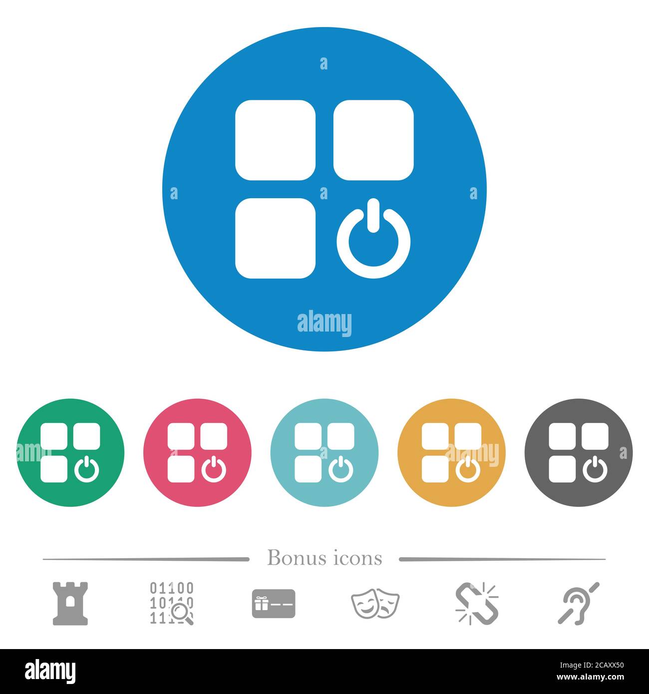 Component switch flat white icons on round color backgrounds. 6 bonus ...