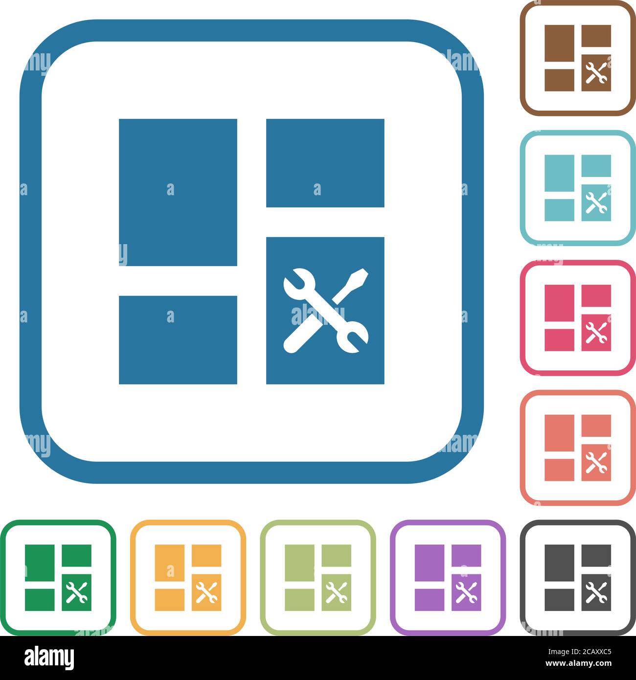 Dashboard tools simple icons in color rounded square frames on white background Stock Vector