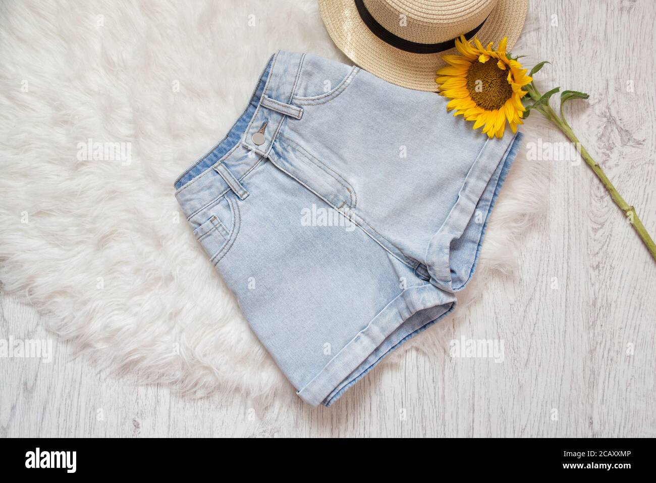 jean shorts with sunflowers
