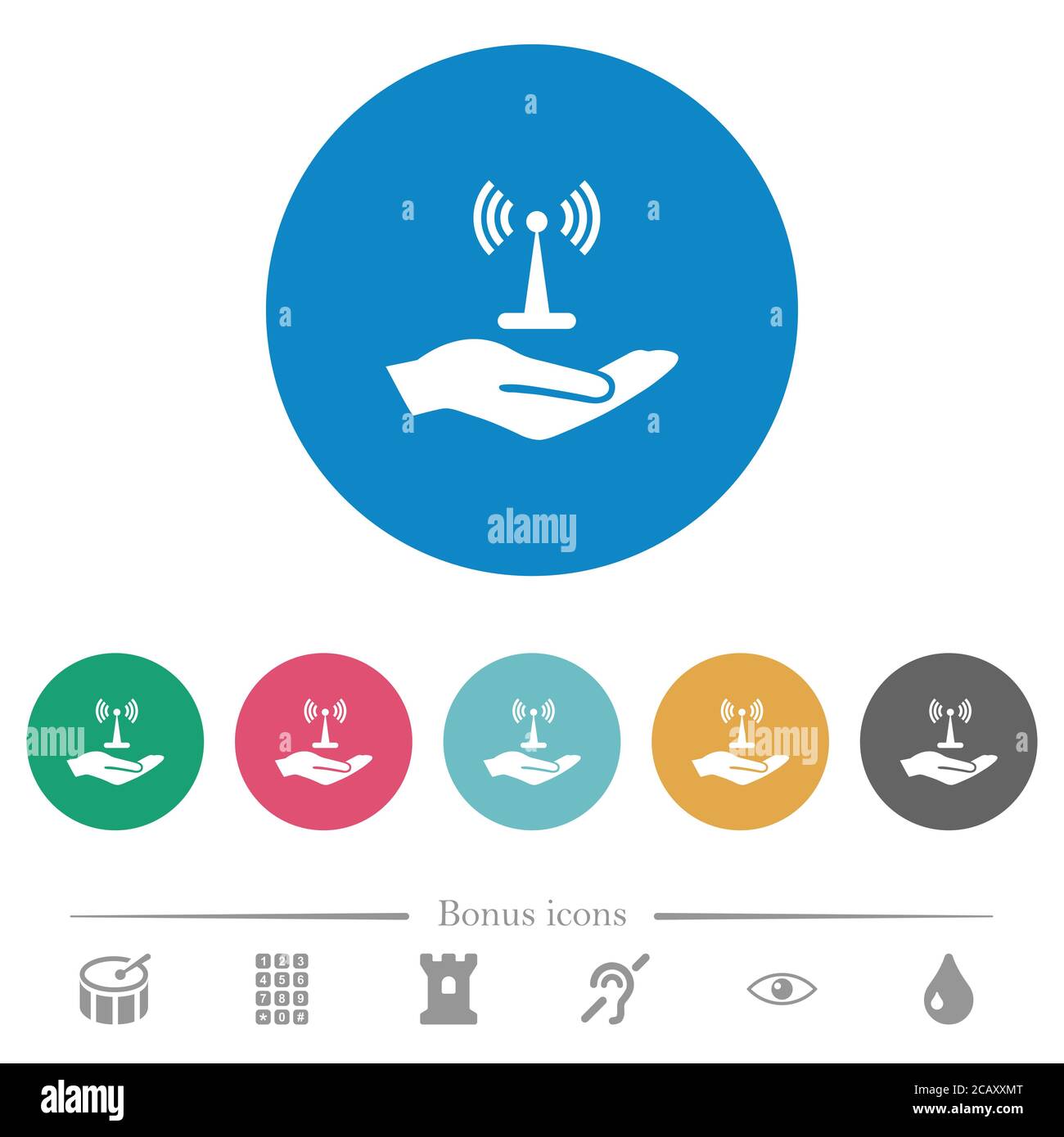 Sharing wireless network flat white icons on round color backgrounds. 6 ...