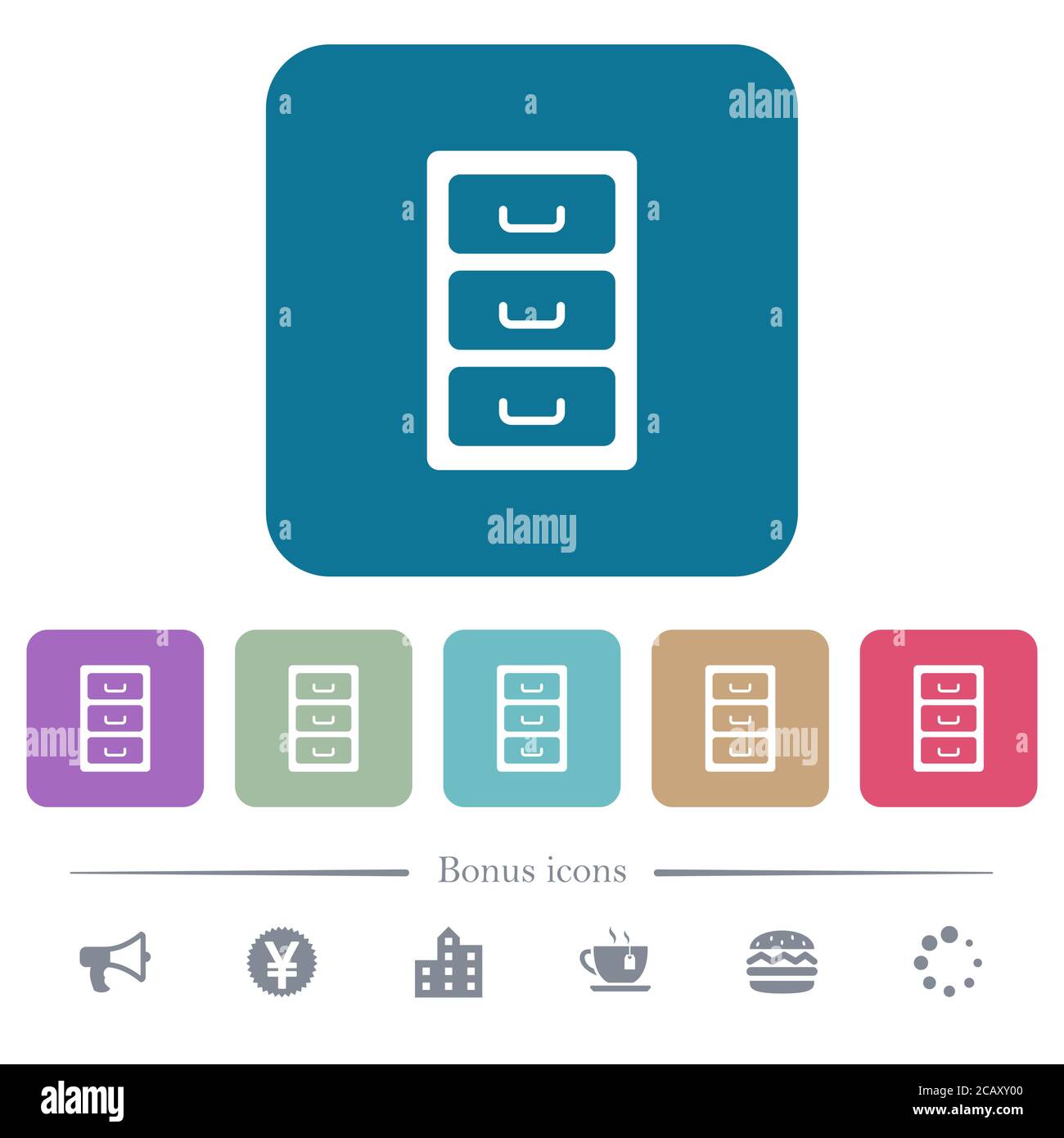 Archive file cabinet white flat icons on color rounded square ...