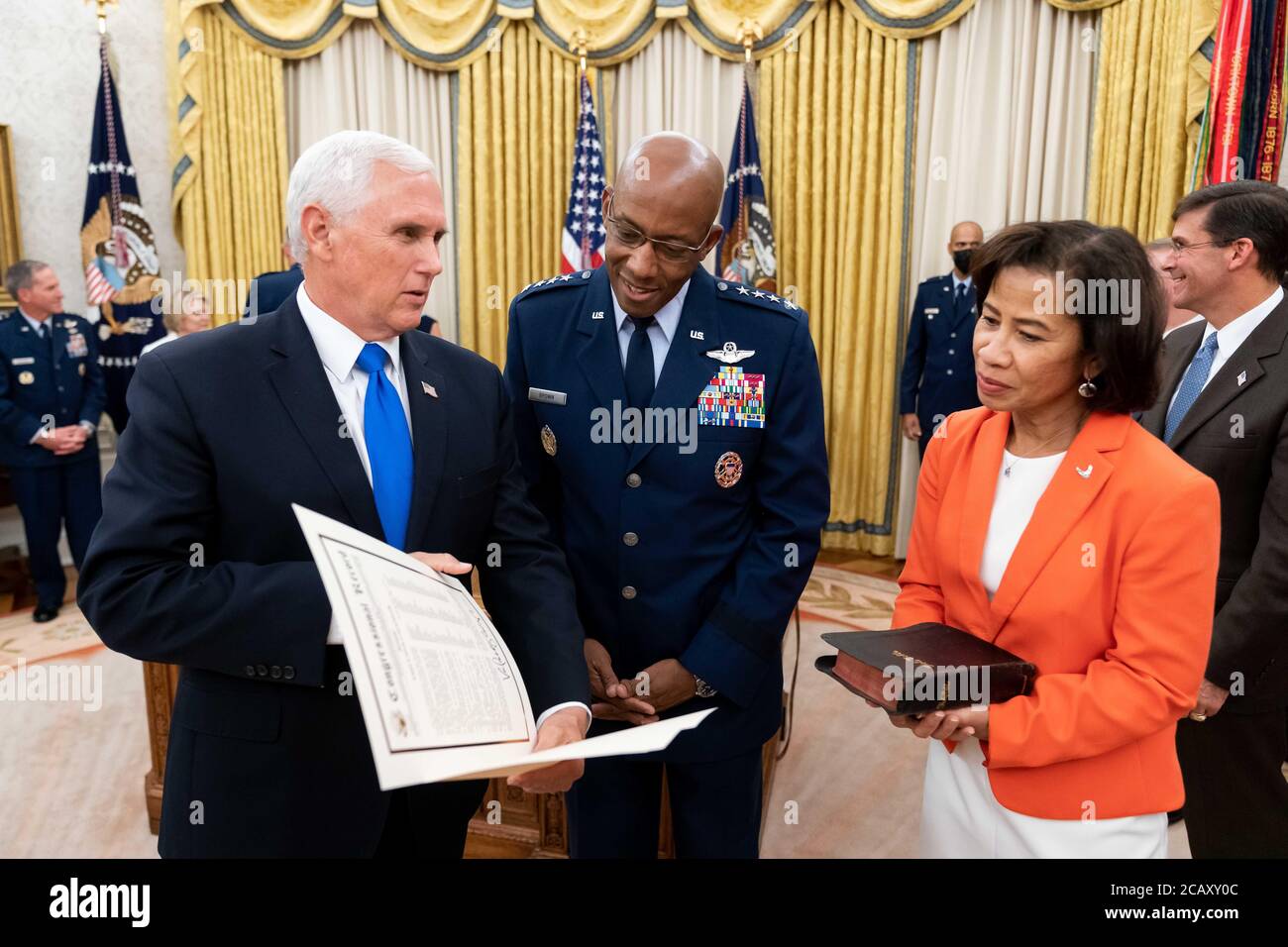 U S Vice President Mike Pence Shows U S Air Force General Charles Q Brown Center And His