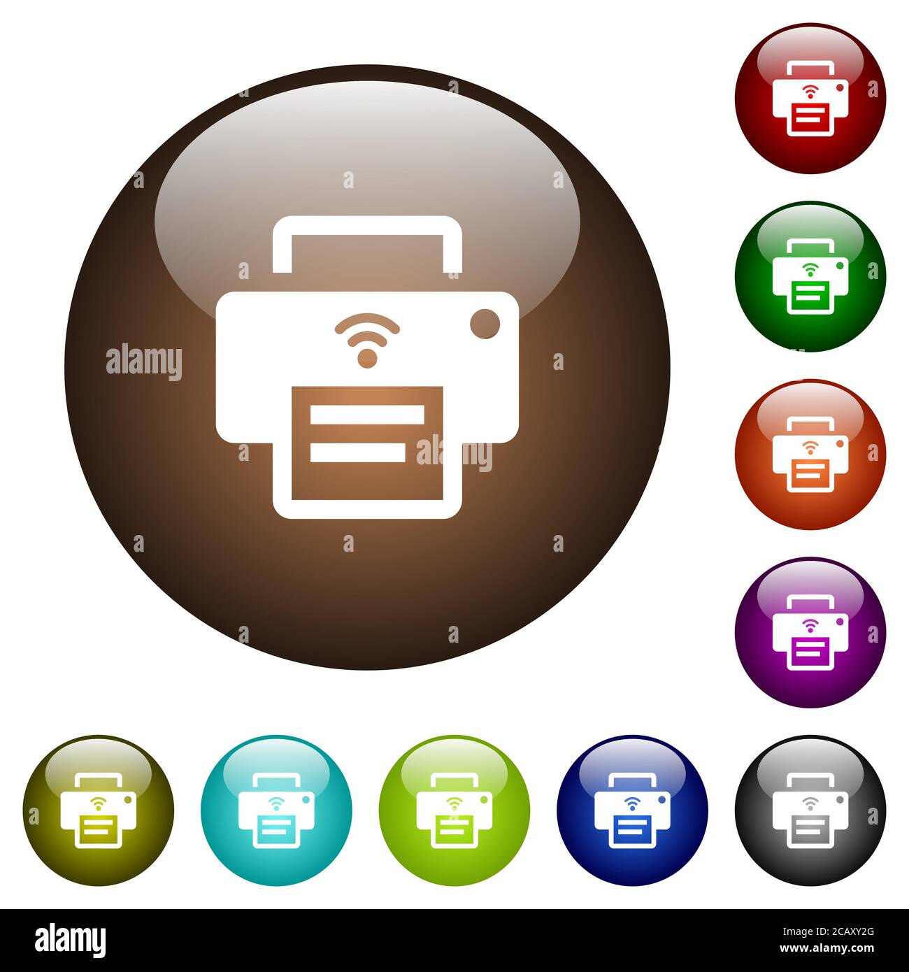 Wireless printer white icons on round color glass buttons Stock Vector ...