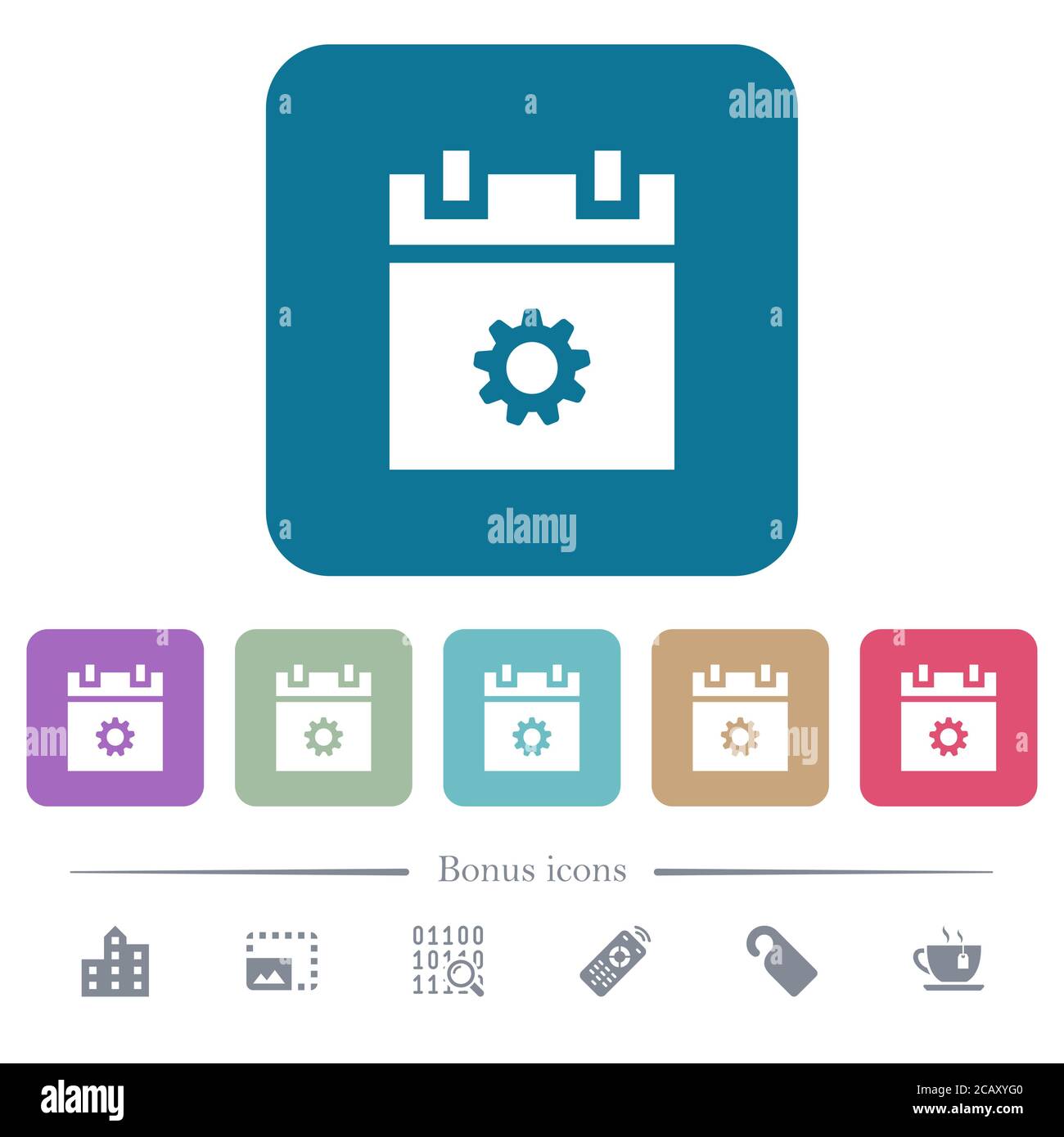 Schedule settings white flat icons on color rounded square backgrounds ...