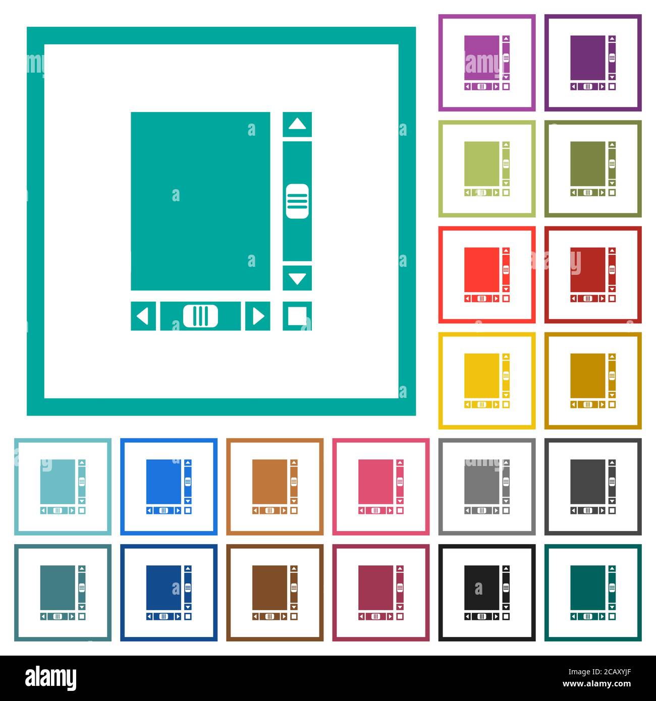 Blank document with scroll bars flat color icons with quadrant frames on white background Stock Vector