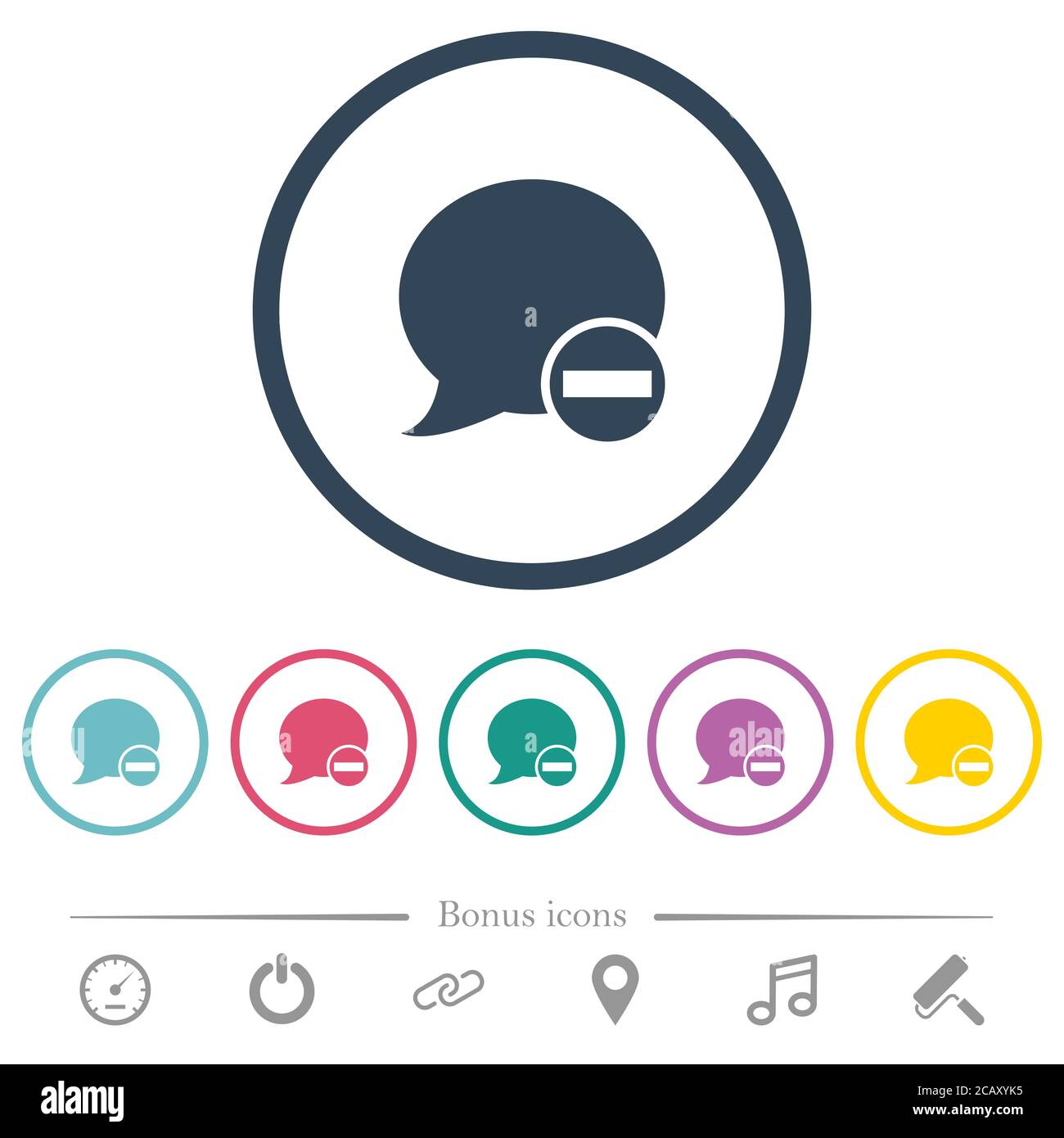 Delete blog comment flat color icons in round outlines. 6 bonus icons ...