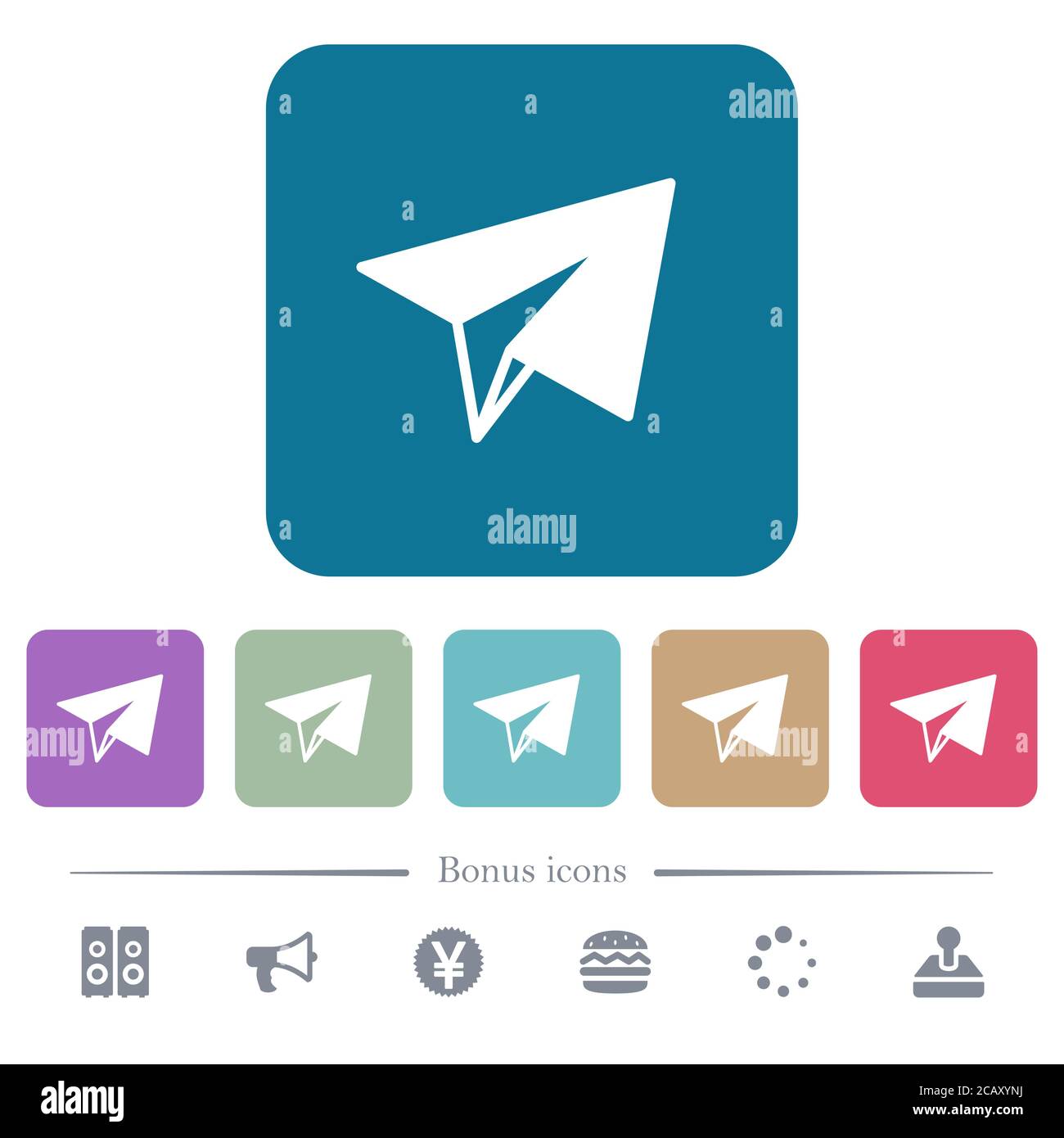 Paper plane white flat icons on color rounded square backgrounds. 6 ...