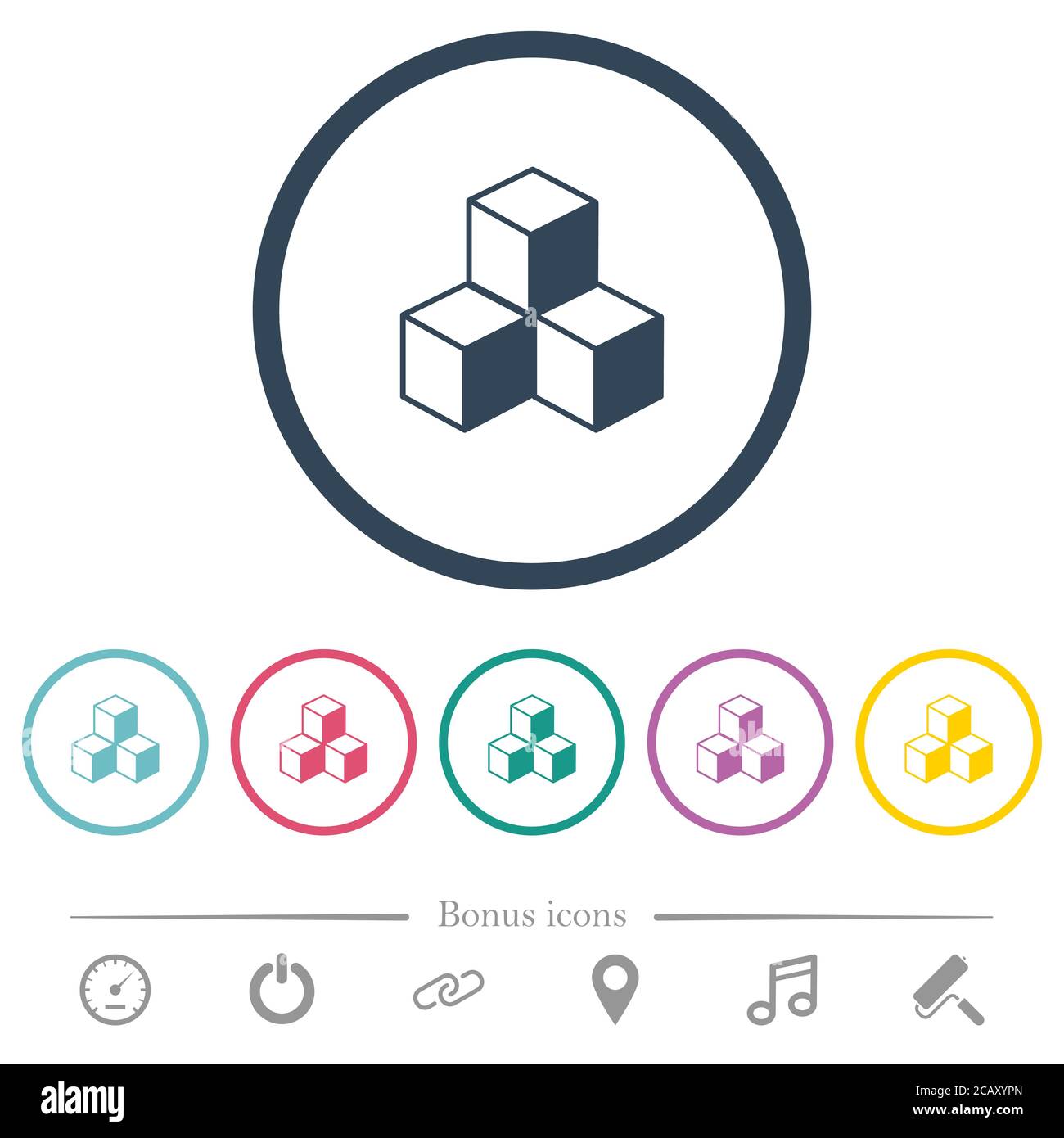 Cubes flat color icons in round outlines. 6 bonus icons included Stock ...