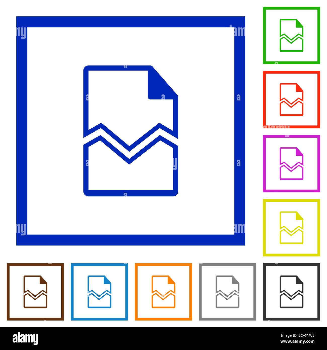Broken page flat color icons in square frames on white background Stock Vector