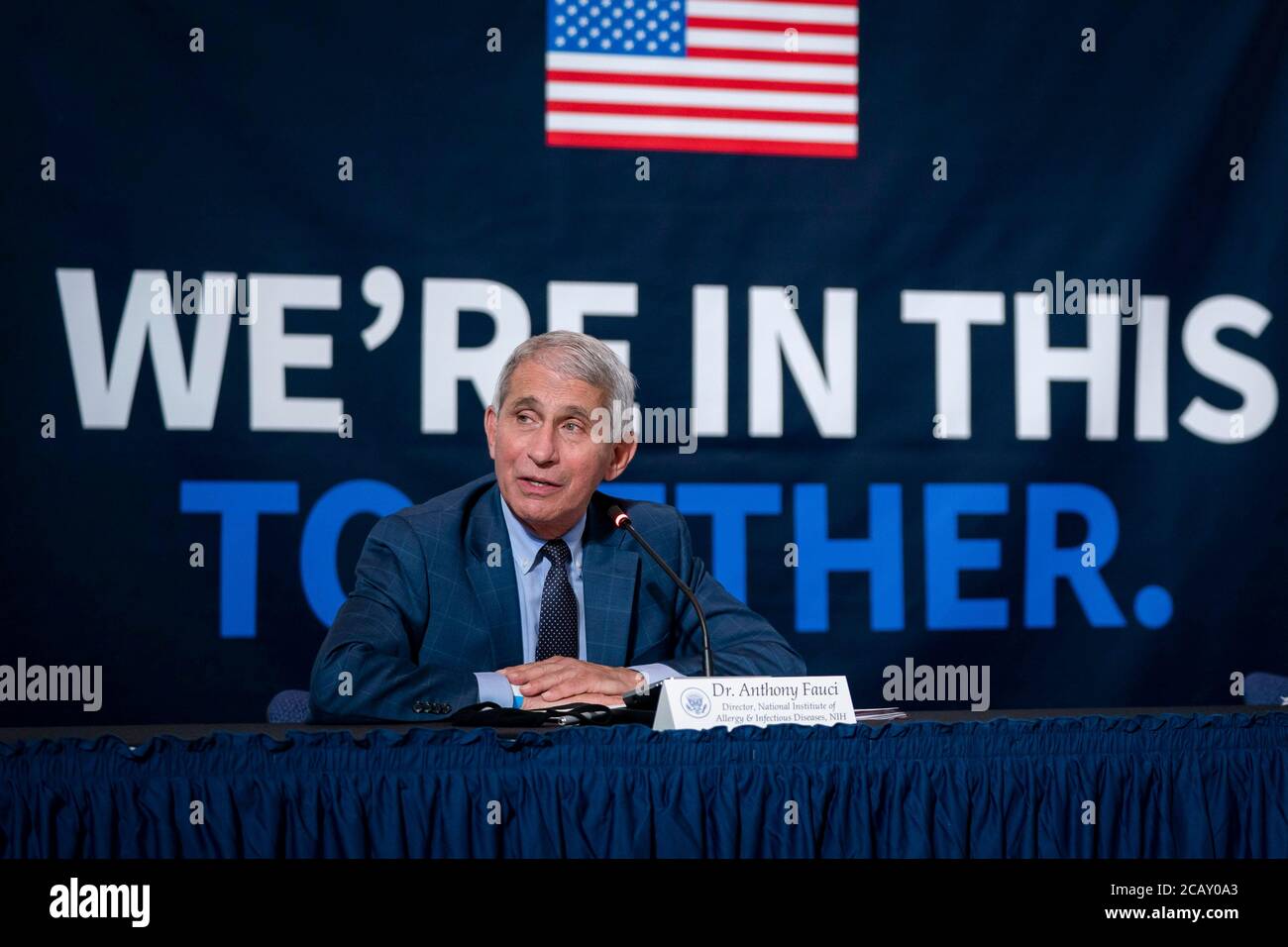 Dr. Anthony Fauci, Director of National Institute of Allergy and Infectious Diseases, addresses a roundtable on donating plasma at the American Red Cross National Headquarters July 30, 2020 in Washington, DC. Stock Photo