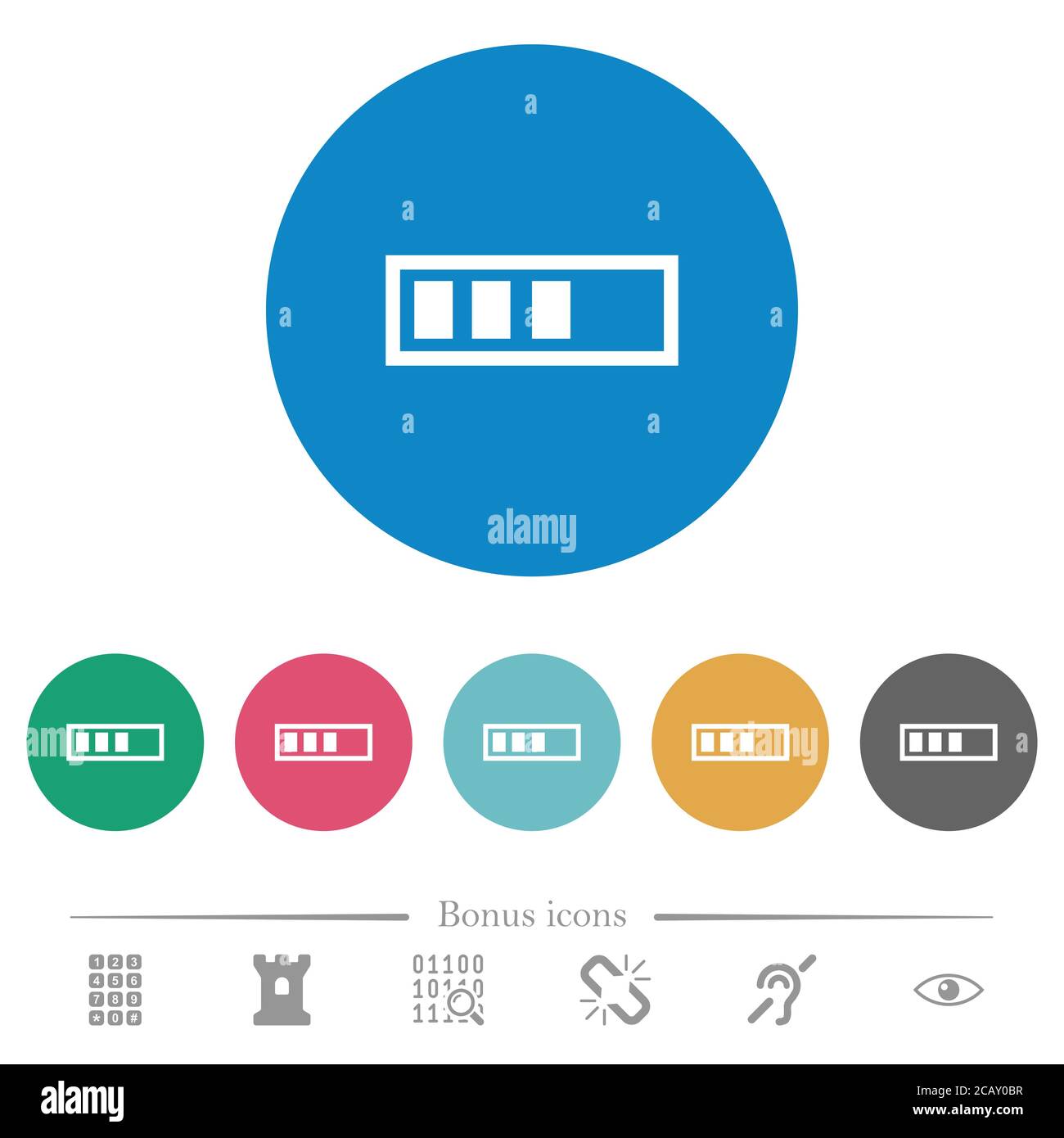 Progressbar flat white icons on round color backgrounds. 6 bonus icons ...