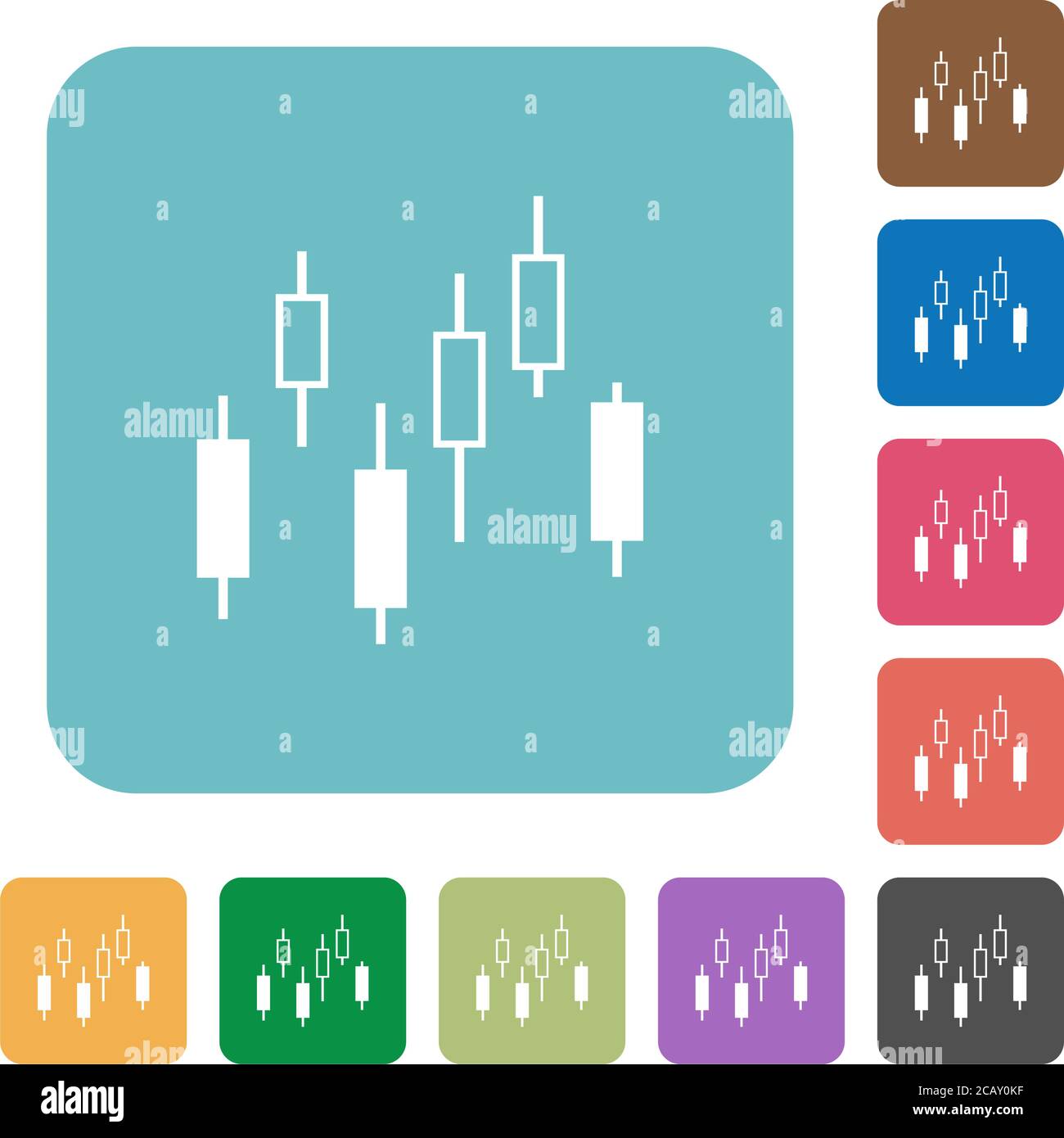 Candlestick chart white flat icons on color rounded square backgrounds ...