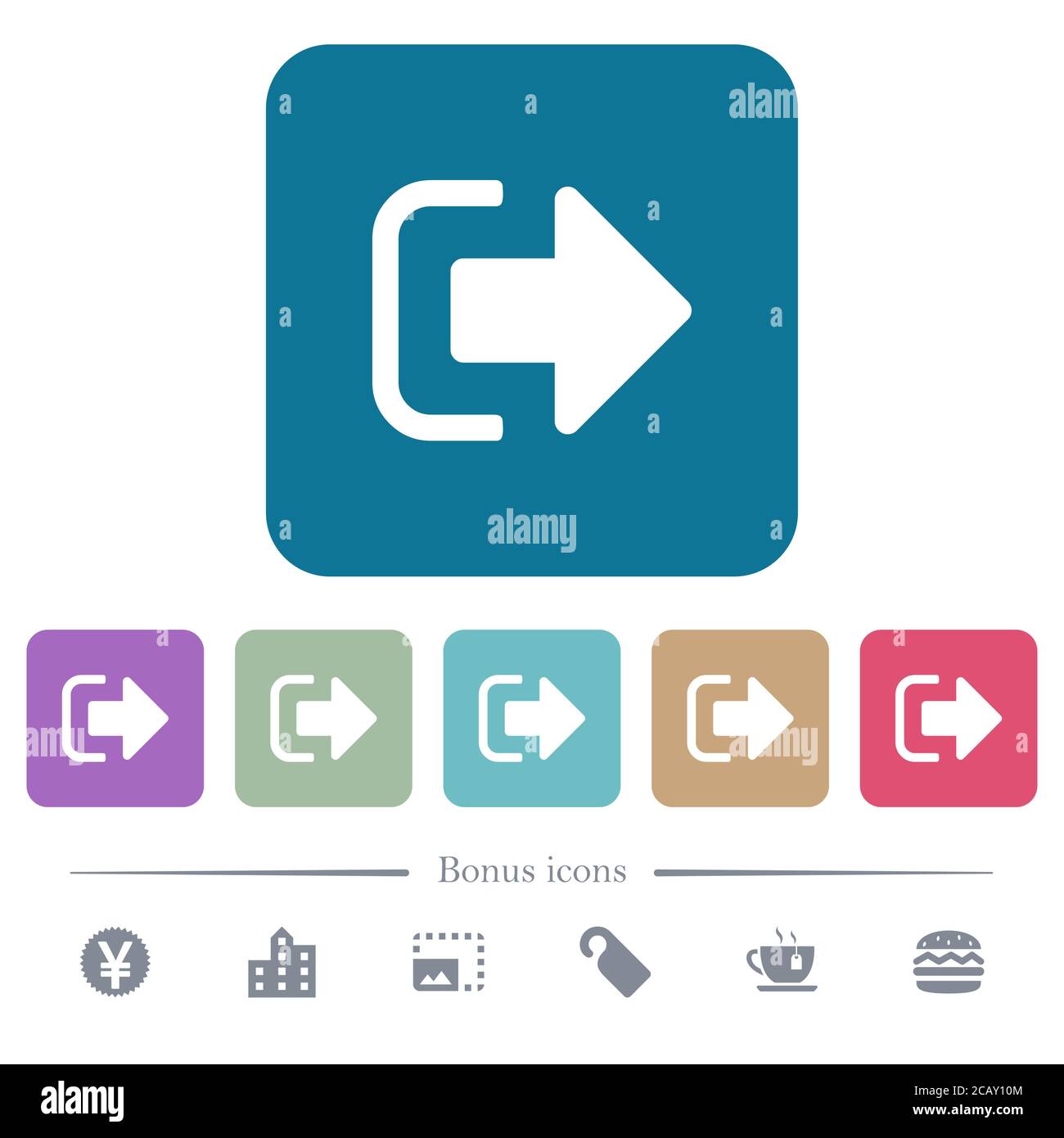 Sign out white flat icons on color rounded square backgrounds. 6 bonus ...