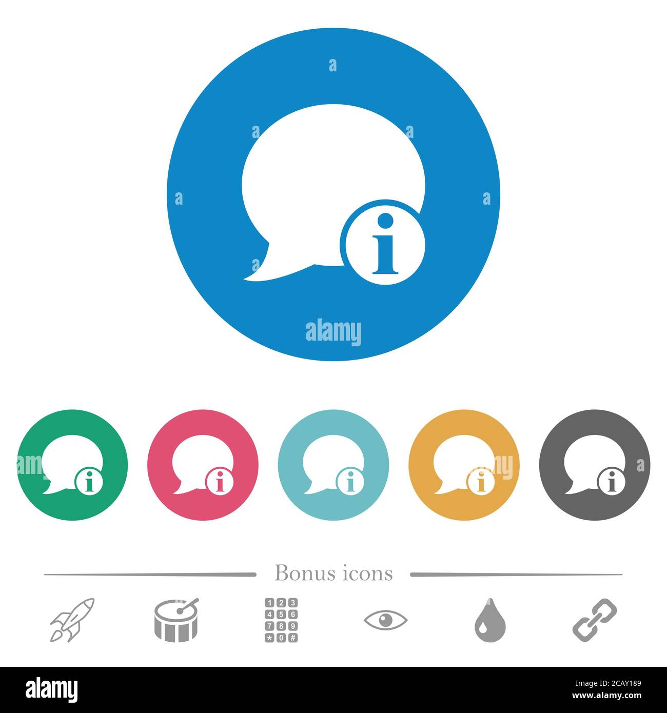 Blog comment info flat white icons on round color backgrounds. 6 bonus ...