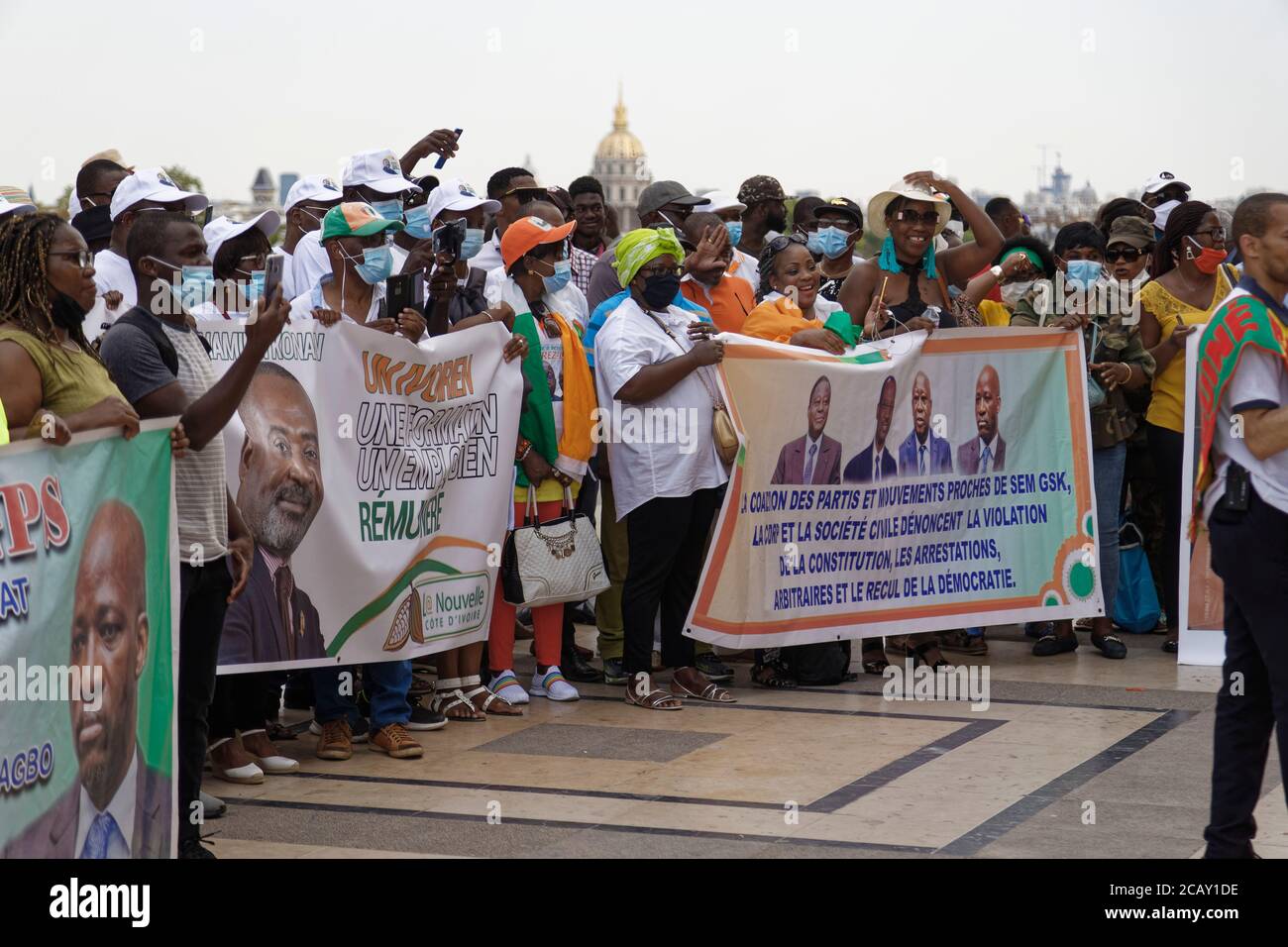 Paris, France. 8th August, 2020. Meeting of Ivorian opposition parties for the respect of the constitution on the human rights square at Trocadéro. Stock Photo