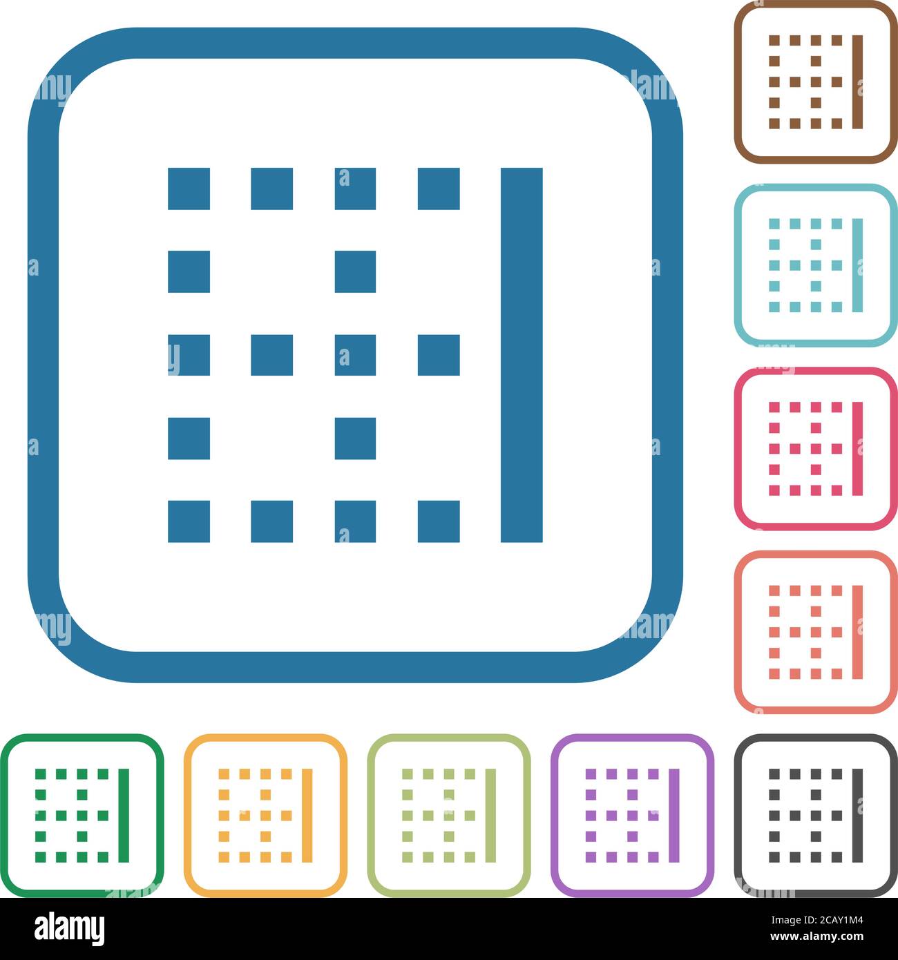 Right border simple icons in color rounded square frames on white ...