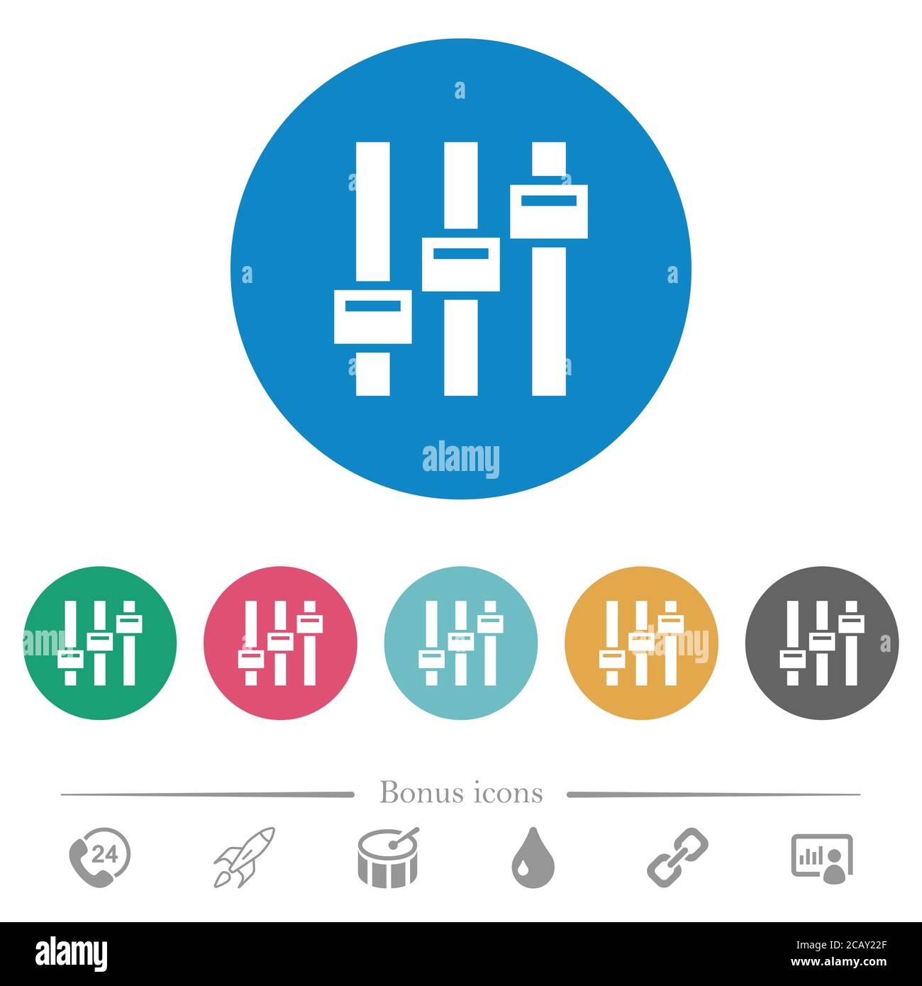 Adjust flat white icons on round color backgrounds. 6 bonus icons ...