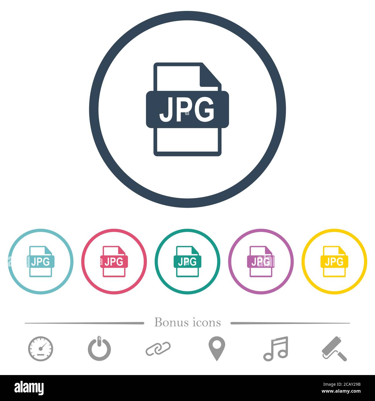 JPG file format flat color icons in round outlines. 6 bonus icons ...