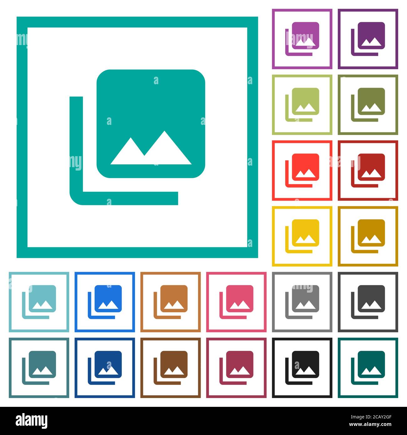 Photo library flat color icons with quadrant frames on white background ...