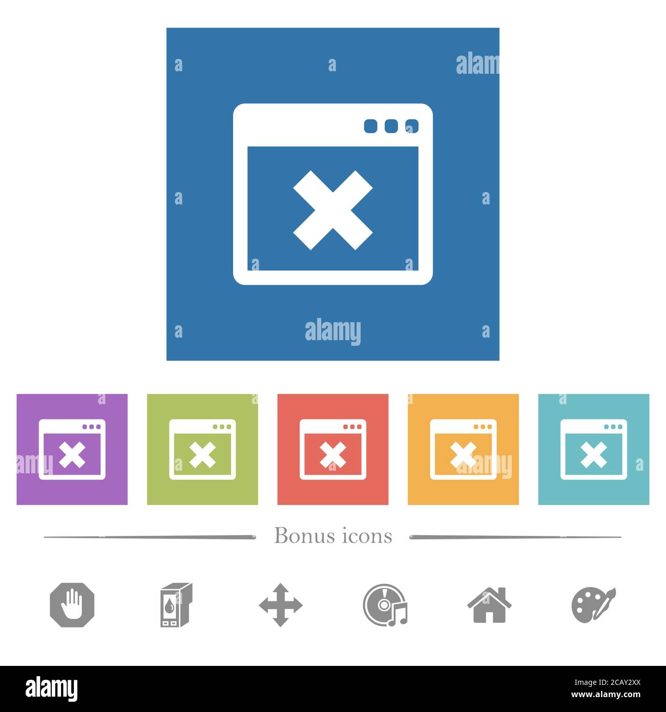 Browser cancel flat white icons in square backgrounds. 6 bonus icons ...