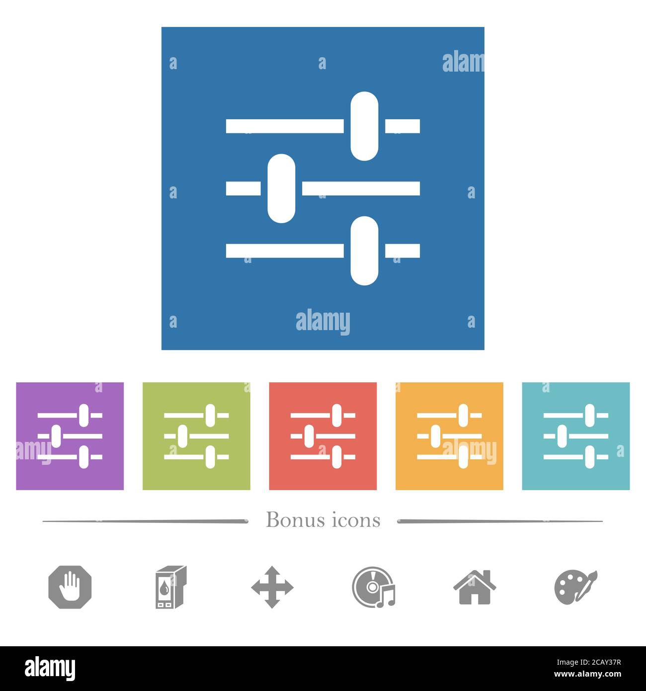 Adjustment flat white icons in square backgrounds. 6 bonus icons ...
