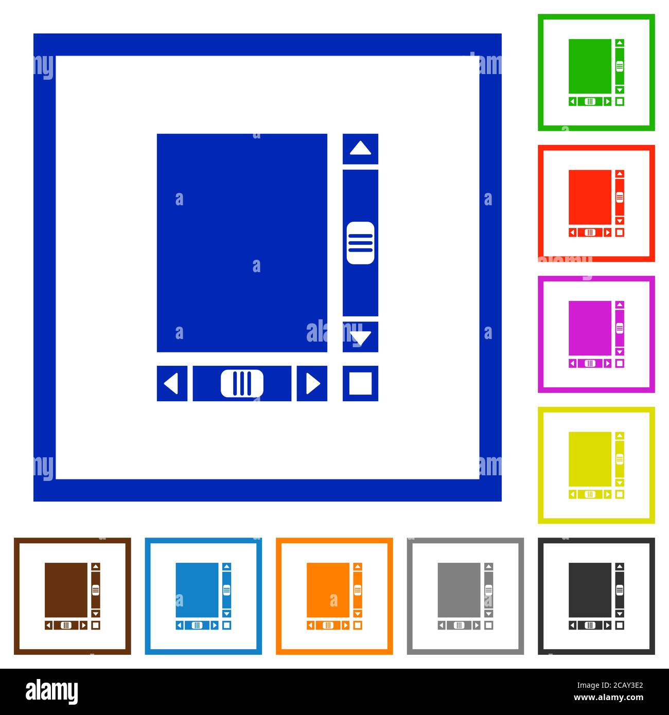 Blank document with scroll bars flat color icons in square frames on white background Stock Vector