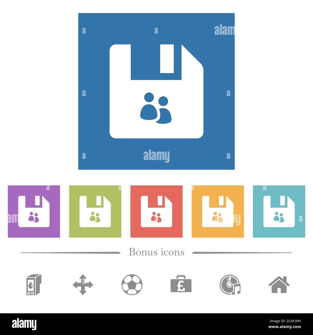 File group flat white icons in square backgrounds. 6 bonus icons ...