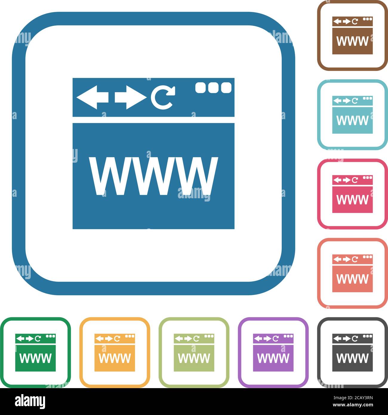 Browser webpage simple icons in color rounded square frames on white ...