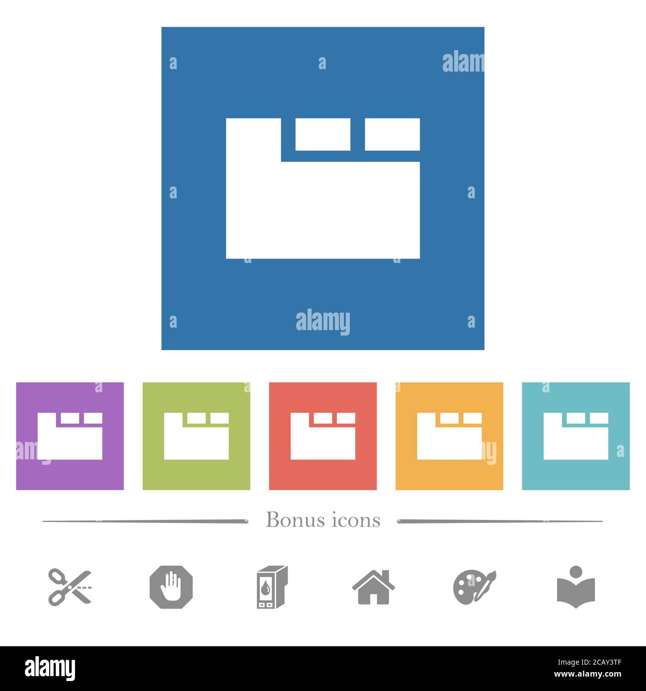 Horizontal tabbed layout active flat white icons in square backgrounds ...