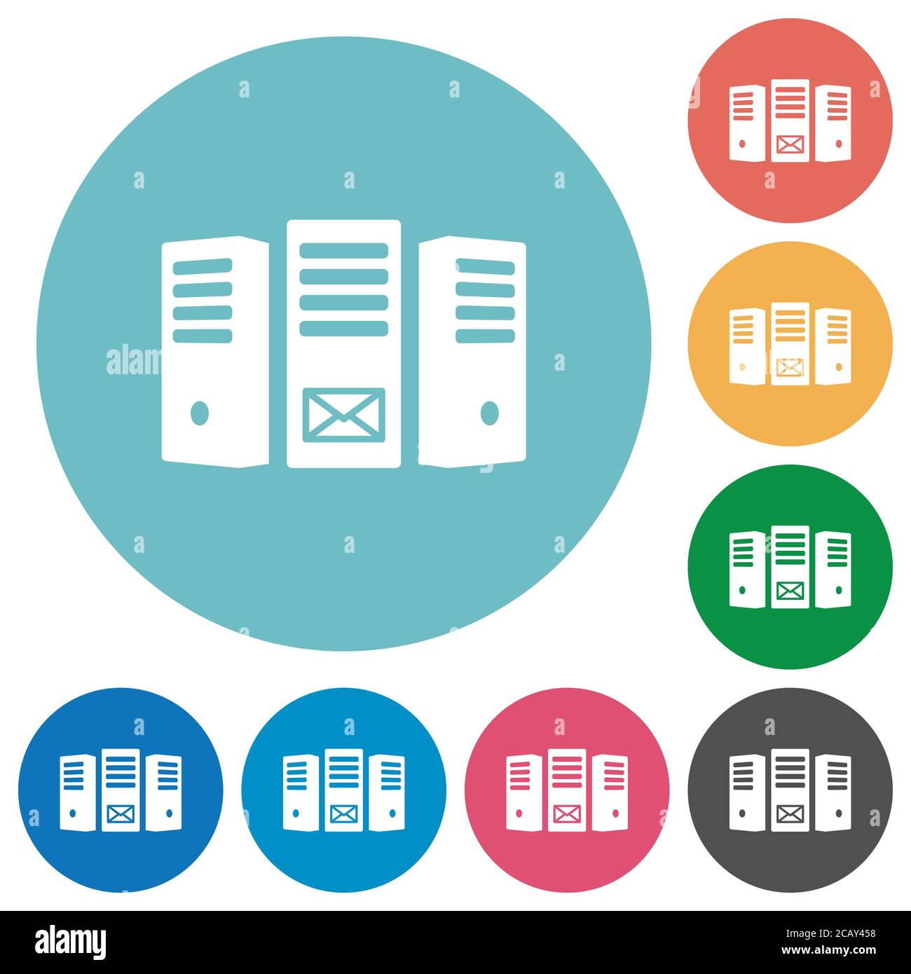Mail server flat white icons on round color backgrounds Stock Vector ...