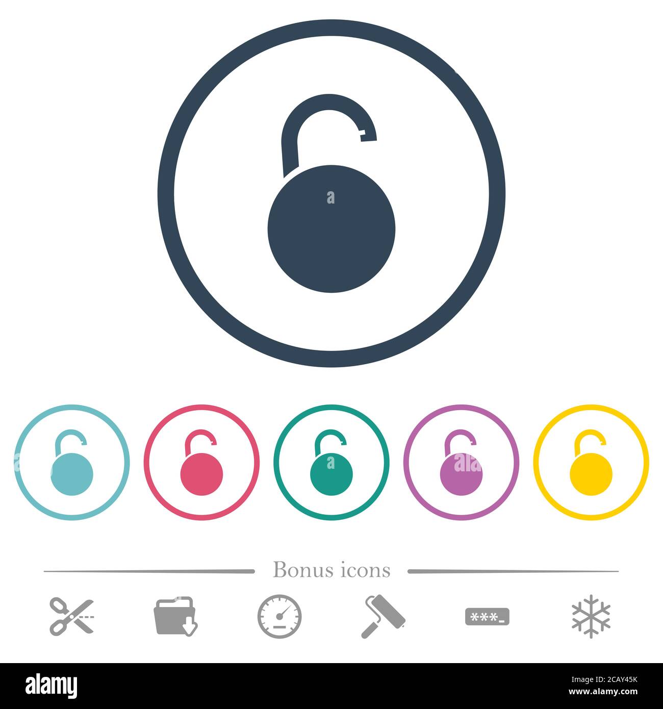 Unlocked round padlock flat color icons in round outlines. 6 bonus ...
