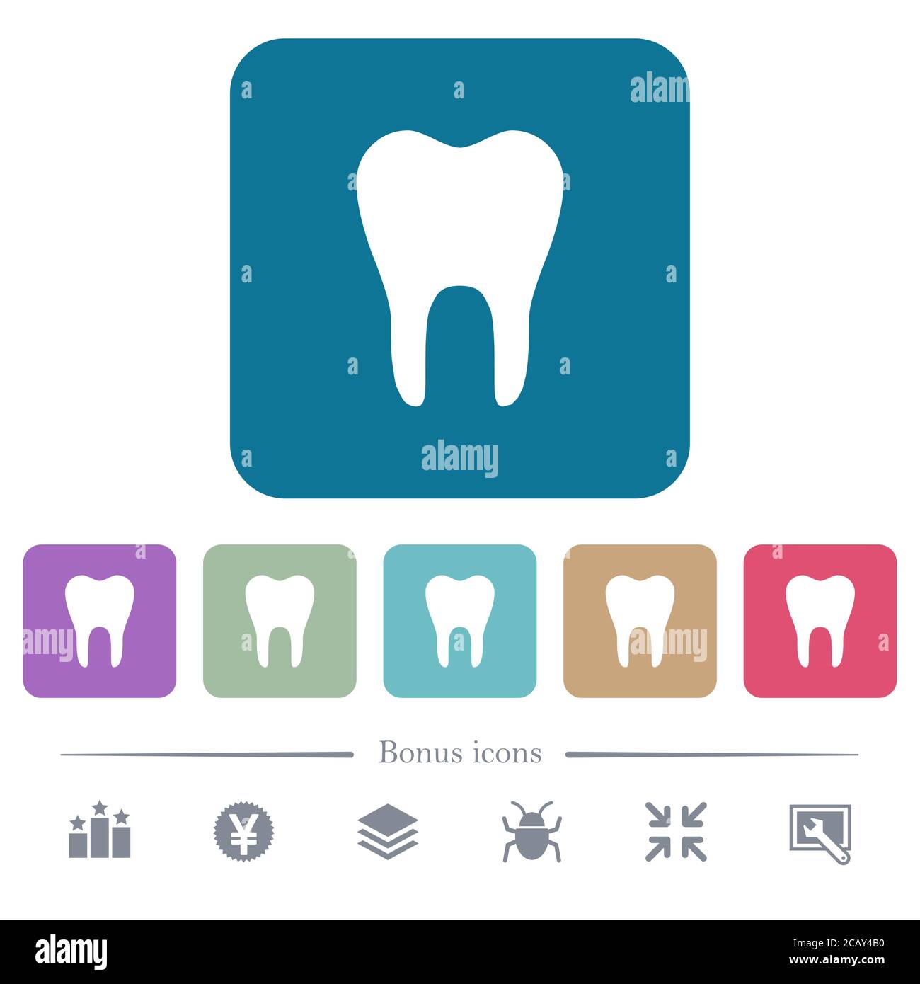 Single tooth white flat icons on color rounded square backgrounds. 6 ...