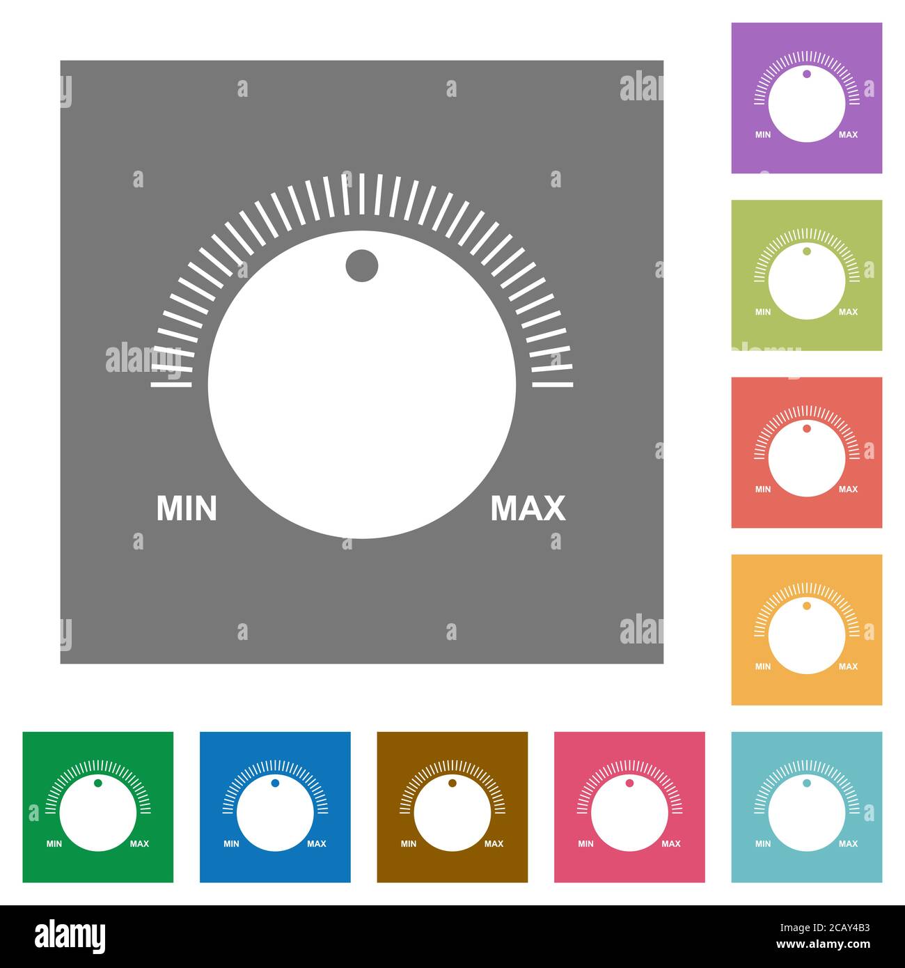 Volume control with captions flat icons on simple color square ...