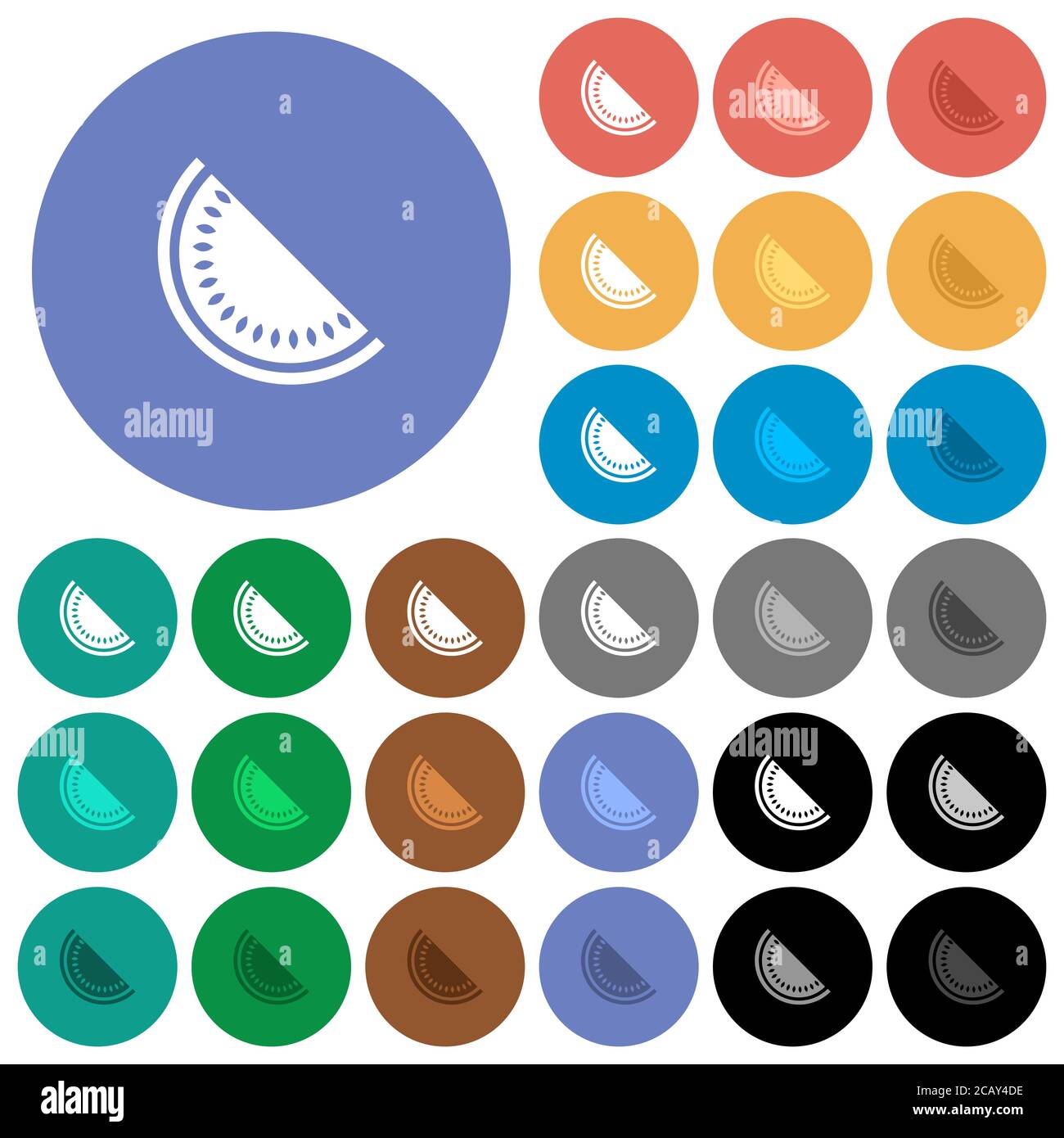 Slice of watermelon multi colored flat icons on round backgrounds ...