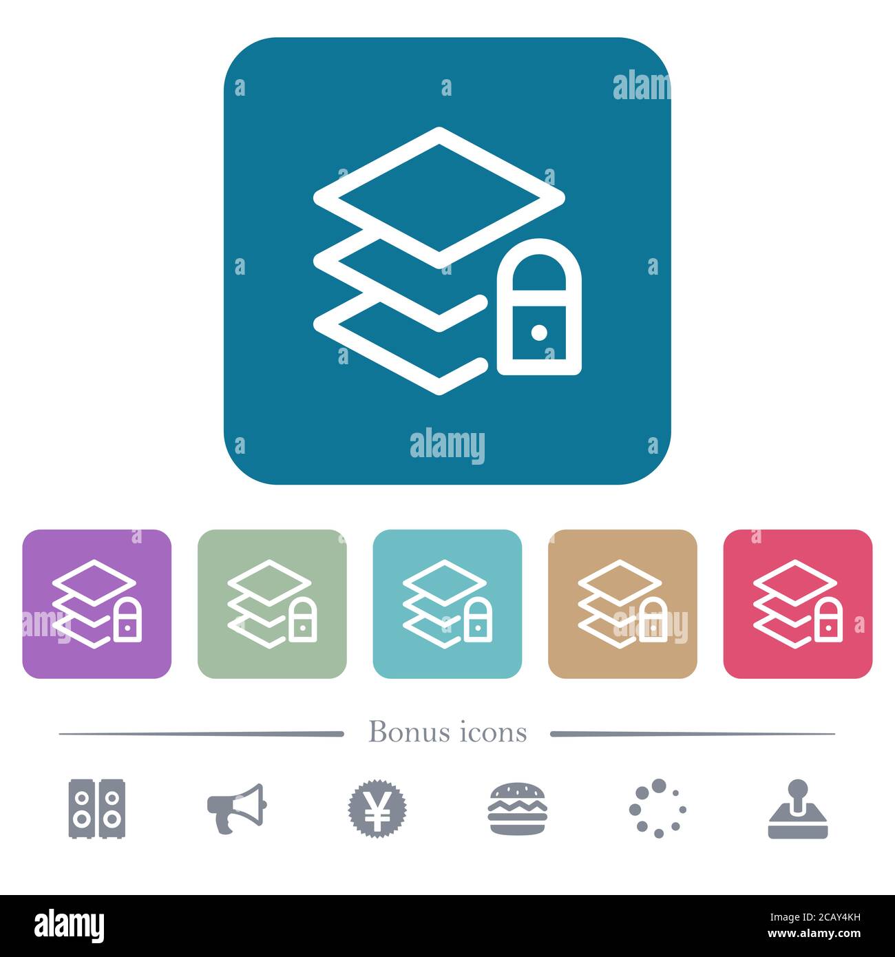 Locked layers white flat icons on color rounded square backgrounds. 6 ...