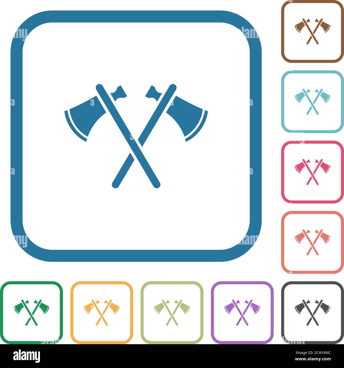 Two tomahawks simple icons in color rounded square frames on white background Stock Vector